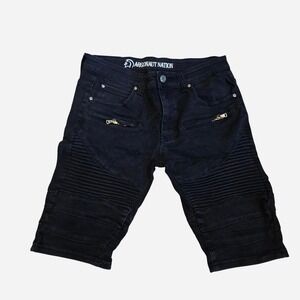 ARGONAUT NATION Black Denim Biker Shorts